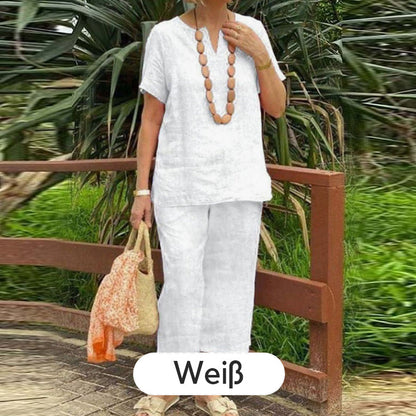 Chiara Relaxed Cotton-Linen Two-Piece Set - White