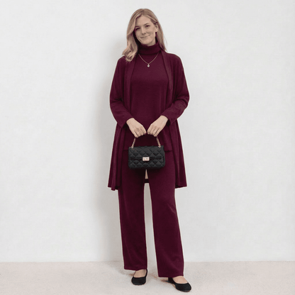 Barbara Cardigan Knit Top & Trousers Set | Refined Three-Piece Knit Co-Ord
