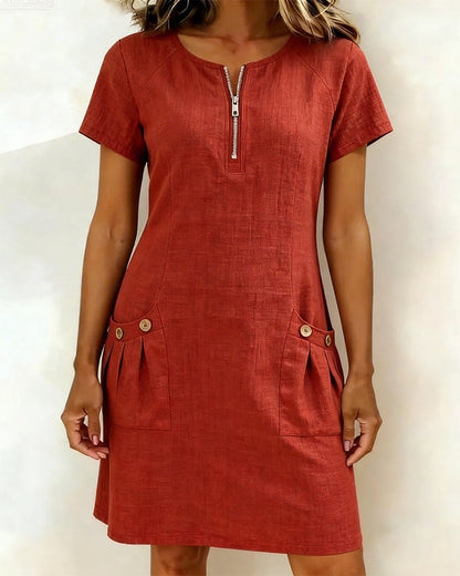 Sophia™ Relaxed Zip Summer Dress - Red