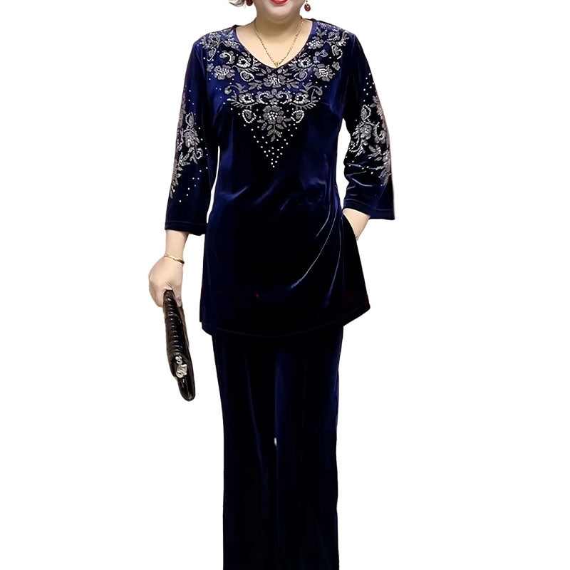 Elvire Elegant Velvet Two-Piece Set - Blue
