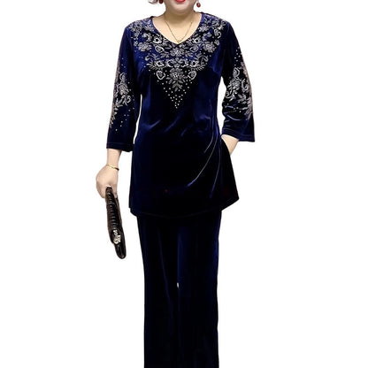 Elvire Elegant Velvet Two-Piece Set - Blue