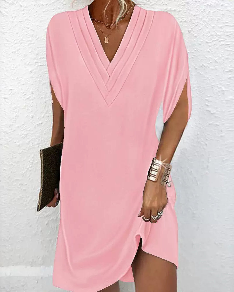 Margot™ Split-Sleeve Solid Dress - Pink