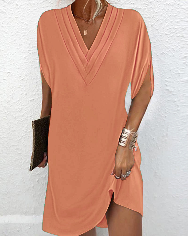 Margot™ Split-Sleeve Solid Dress - Orange