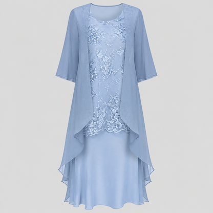 Close-up of the lightweight chiffon fabric of the Lumi dress