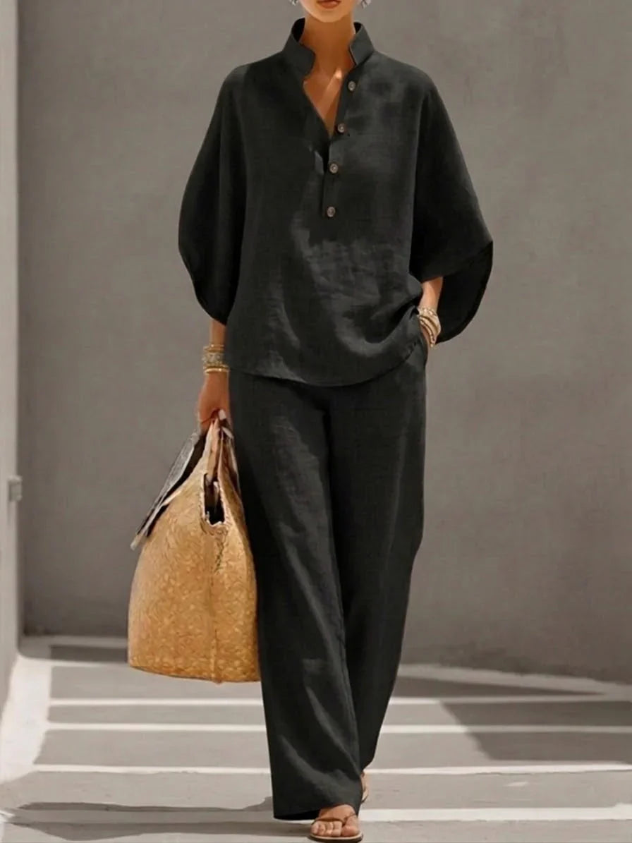 Paige™ Linen Batwing Set - Black