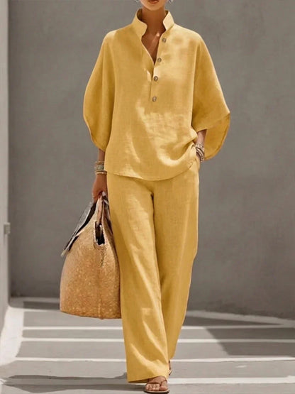 Paige™ Linen Batwing Set - Yellow