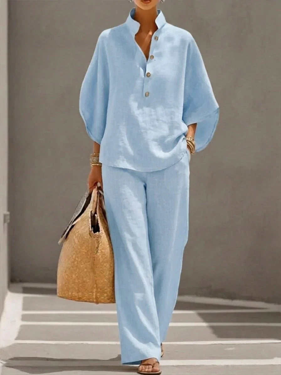 Paige™ Linen Batwing Set - Light Blue
