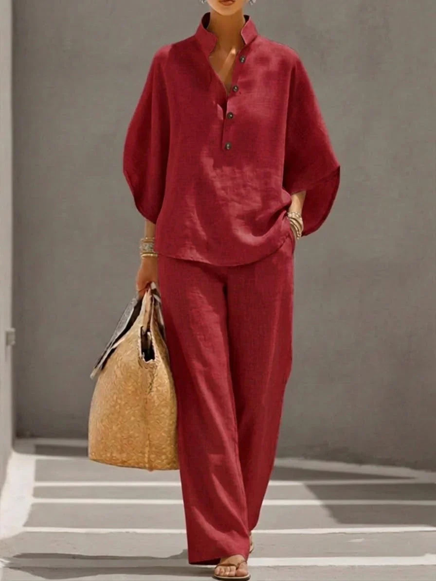 Paige™ Linen Batwing Set - Red