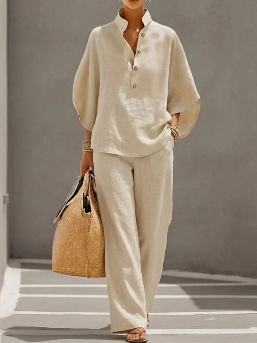 Paige™ Linen Batwing Set - Beige