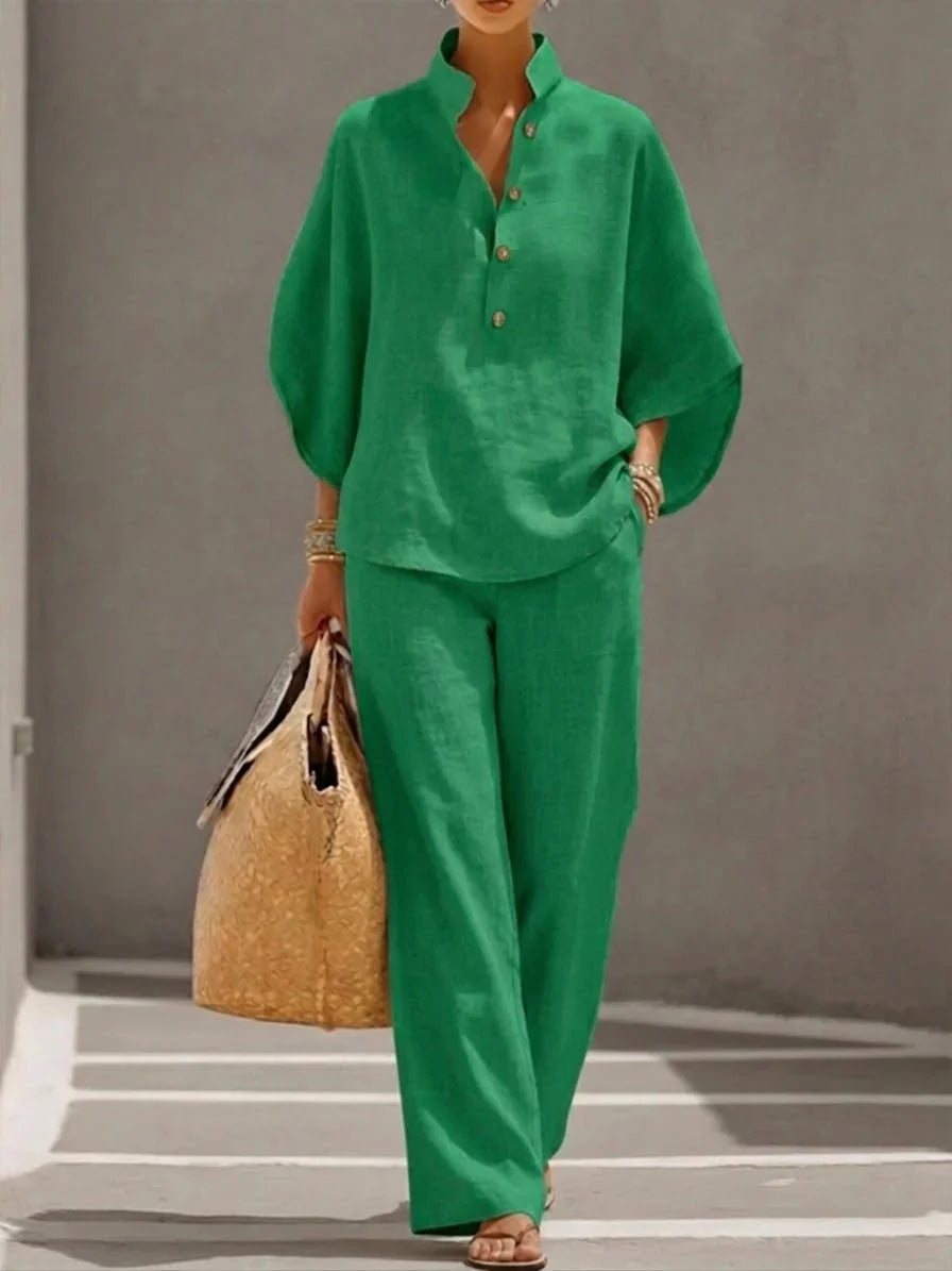 Paige™ Linen Batwing Set - Green