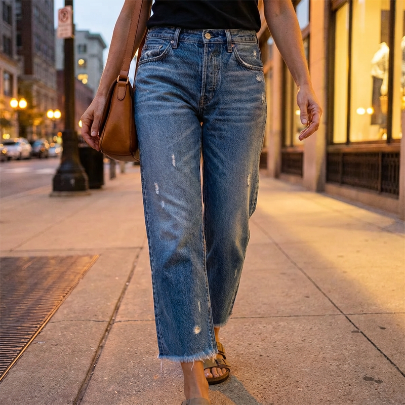 Mackenzie Retro Cropped Straight Jeans - Classic Blue
