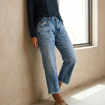 Mackenzie Retro Cropped Straight Jeans - Classic Blue