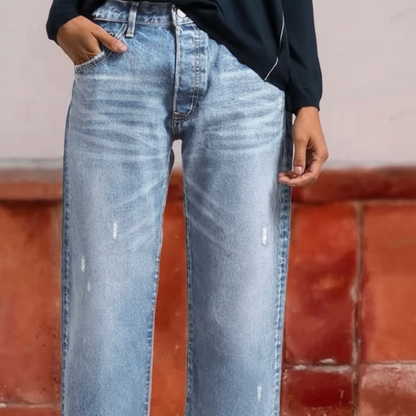 Mackenzie Retro Cropped Straight Jeans - Mid-Blue