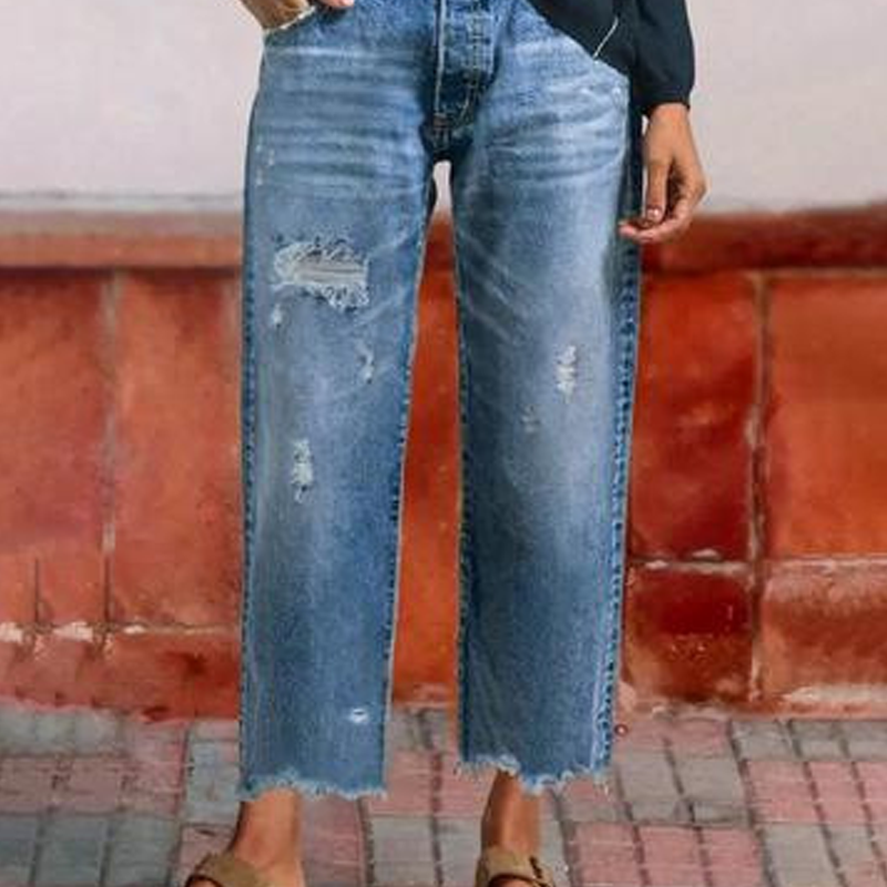 Mackenzie Retro Cropped Straight Jeans - Retro-Blue