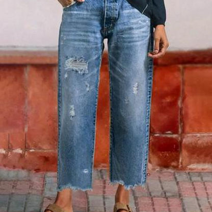 Mackenzie Retro Cropped Straight Jeans - Retro-Blue