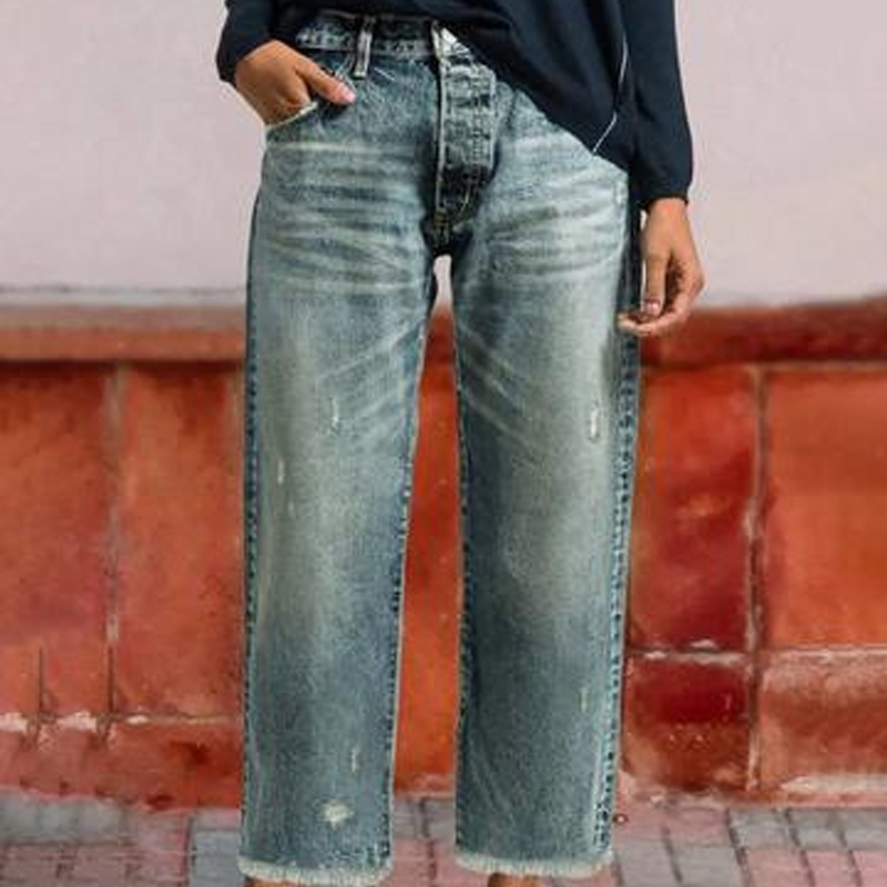 Mackenzie Retro Cropped Straight Jeans - Retro-Blue